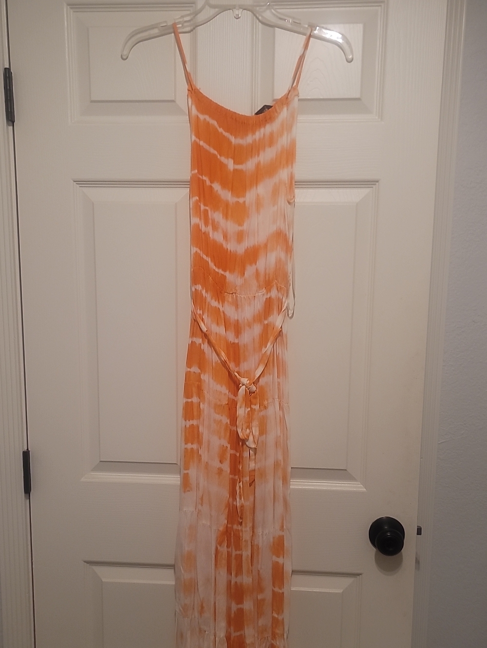 Orange Tie-Dye Maxi Dress with Spaghetti Straps